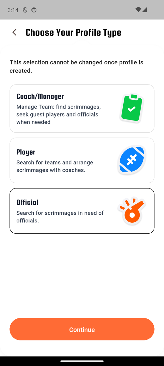 Profile type with Coach selected